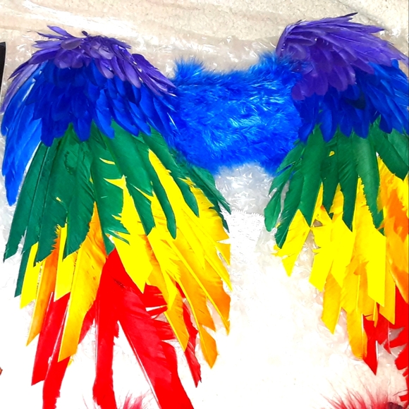 Rainbow Unicorn Pony Halloween Pride Fantasy Cosplay Wig Costume Feather Wings - Picture 4 of 7